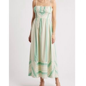 Du Paradis Anthurium Maxi Sundress Green Ivory Striped SZ L